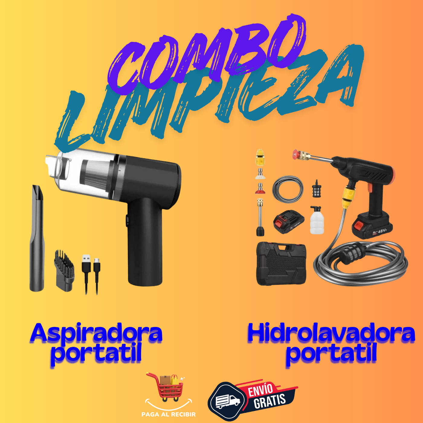 Combo Power Clean 2 en 1: Hidrolavadora Inalámbrica + Aspiradora Portátil